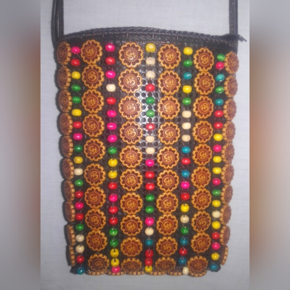 Vintage Crossbody Beaded Purse RARE Om Symbol Handmade Purse Cellphone Case HTF - Picture 6 of 12